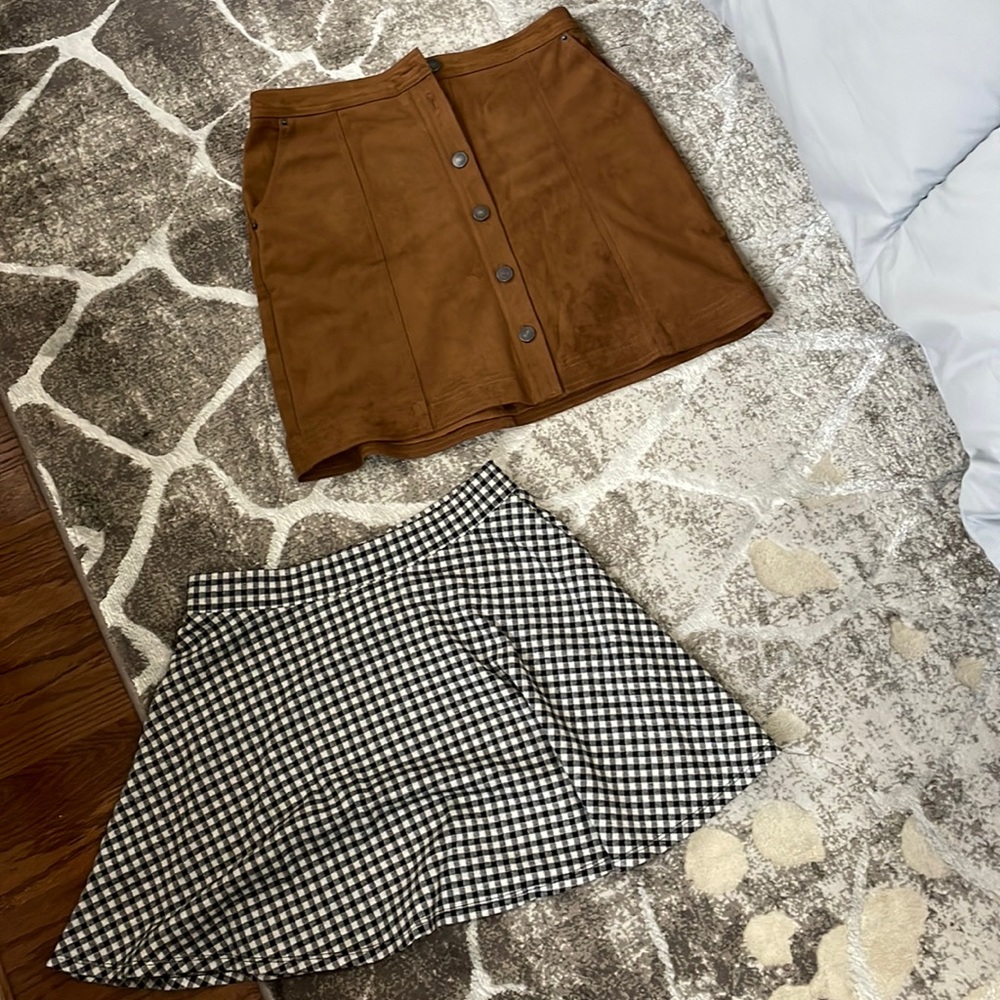 Two Skirts: Ambrodcombie and Fitch Brown Button Skirt & Forever 21 Plaid Skirt